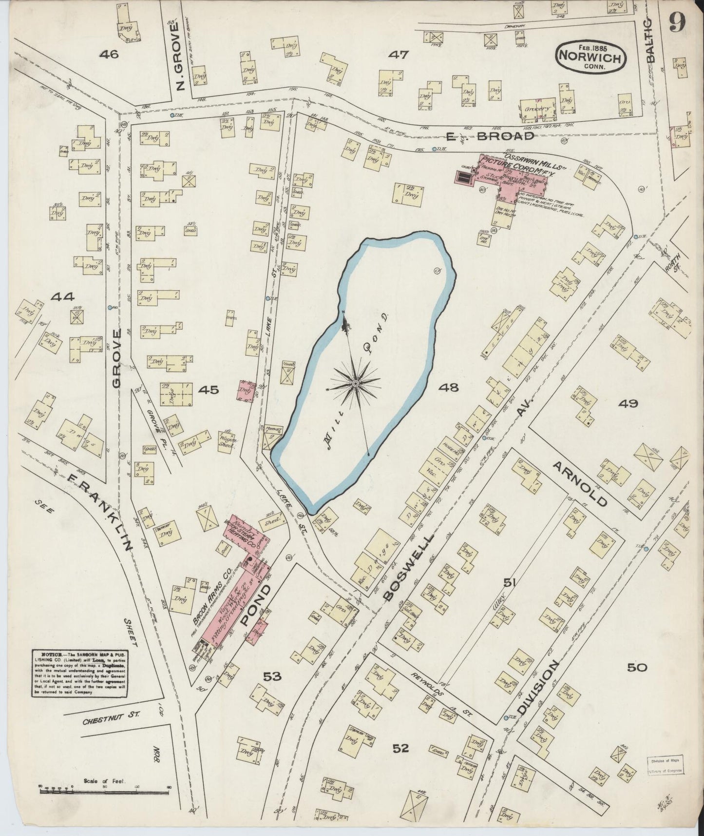 Sanborn Fire Insurance Map from Norwich, New London County, Connecticut (1885), Sheet #0009 - Complete Map Set gallery image, historic Sanborn map, vintage wall art, Connecticut Connecticut