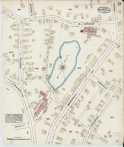 Sanborn Fire Insurance Map from Norwich, New London County, Connecticut (1885), Sheet #0009 - Complete Map Set gallery image, historic Sanborn map, vintage wall art, Connecticut Connecticut
