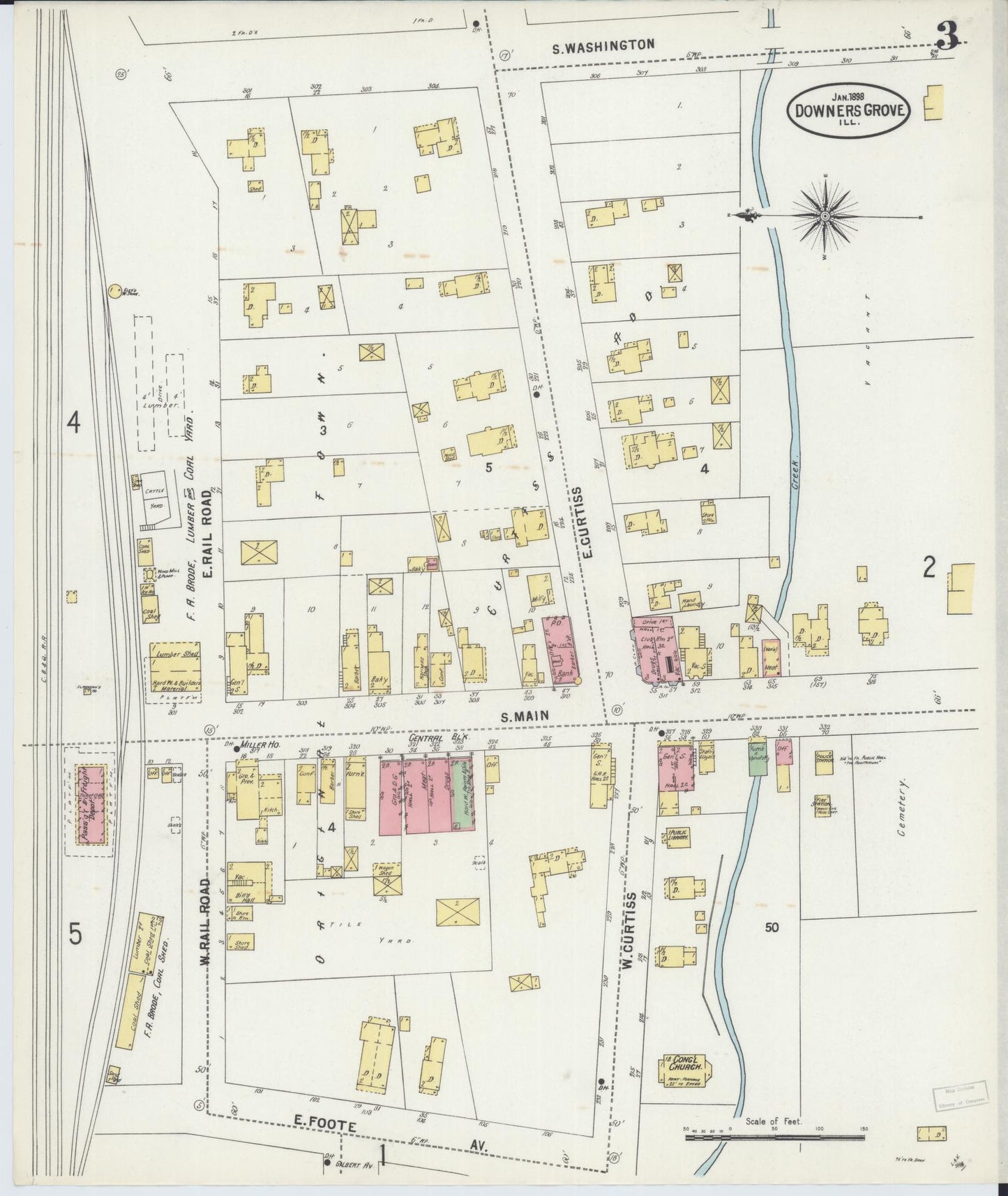 Sanborn Fire Insurance Map from Downers Grove, Dupage County, Illinois (1898), Sheet #0003 - Complete Map Set gallery image, historic Sanborn map, vintage wall art, Illinois Illinois