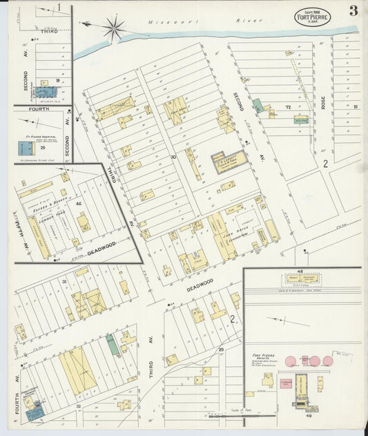 Sanborn Fire Insurance Map from Fort Pierre, Stanley County, South Dakota (1908), Sheet #0003 - Historic Sanborn Fire Insurance Map Print, vintage old map wall art, antique decor, genealogy gift, South Dakota South Dakota map