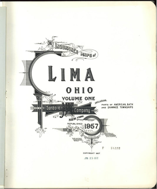 Sanborn Fire Insurance Map from Lima, Allen County, Ohio (1957), Sheet #0001 - Complete Map Set gallery image, historic Sanborn map, vintage wall art, Ohio Ohio