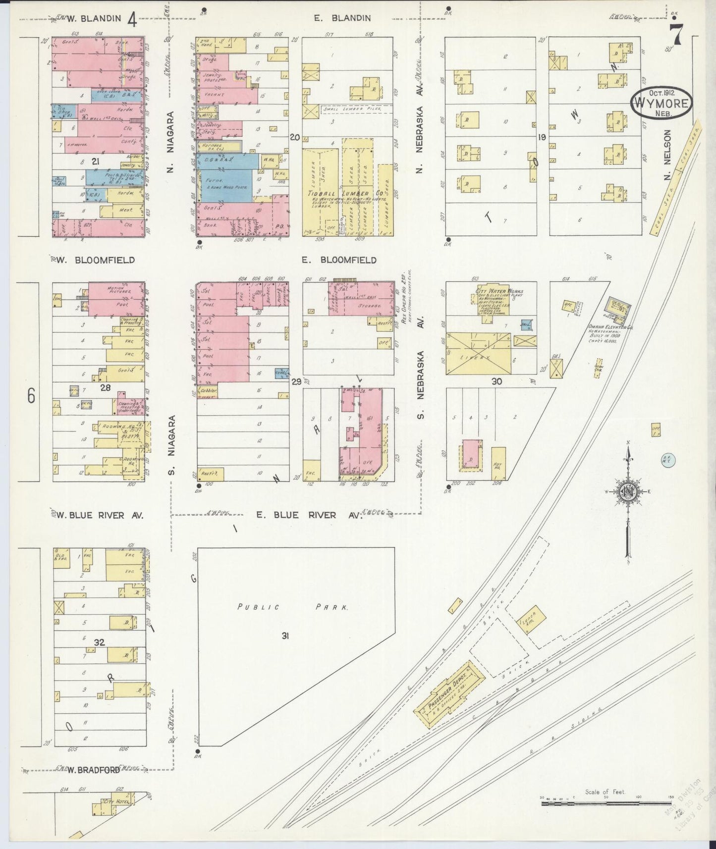 Sanborn Fire Insurance Map from Wymore, Gage County, Nebraska (1912), Sheet #0007 - Complete Map Set gallery image, historic Sanborn map, vintage wall art, Nebraska Nebraska