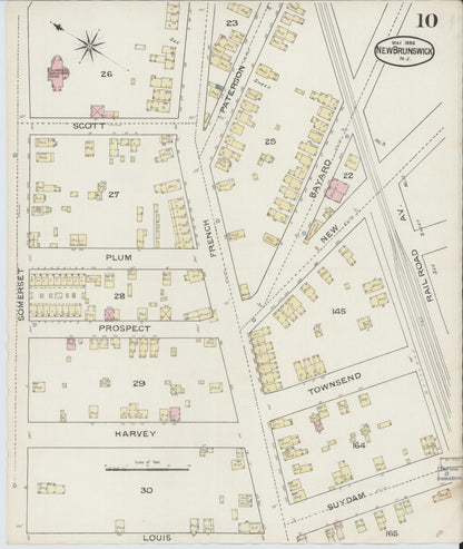 Sanborn Fire Insurance Map from New Brunswick, Middlesex County, New Jersey (1886), Sheet #0010 - Historic Sanborn Fire Insurance Map Print, vintage old map wall art, antique decor, genealogy gift, New Jersey New Jersey map
