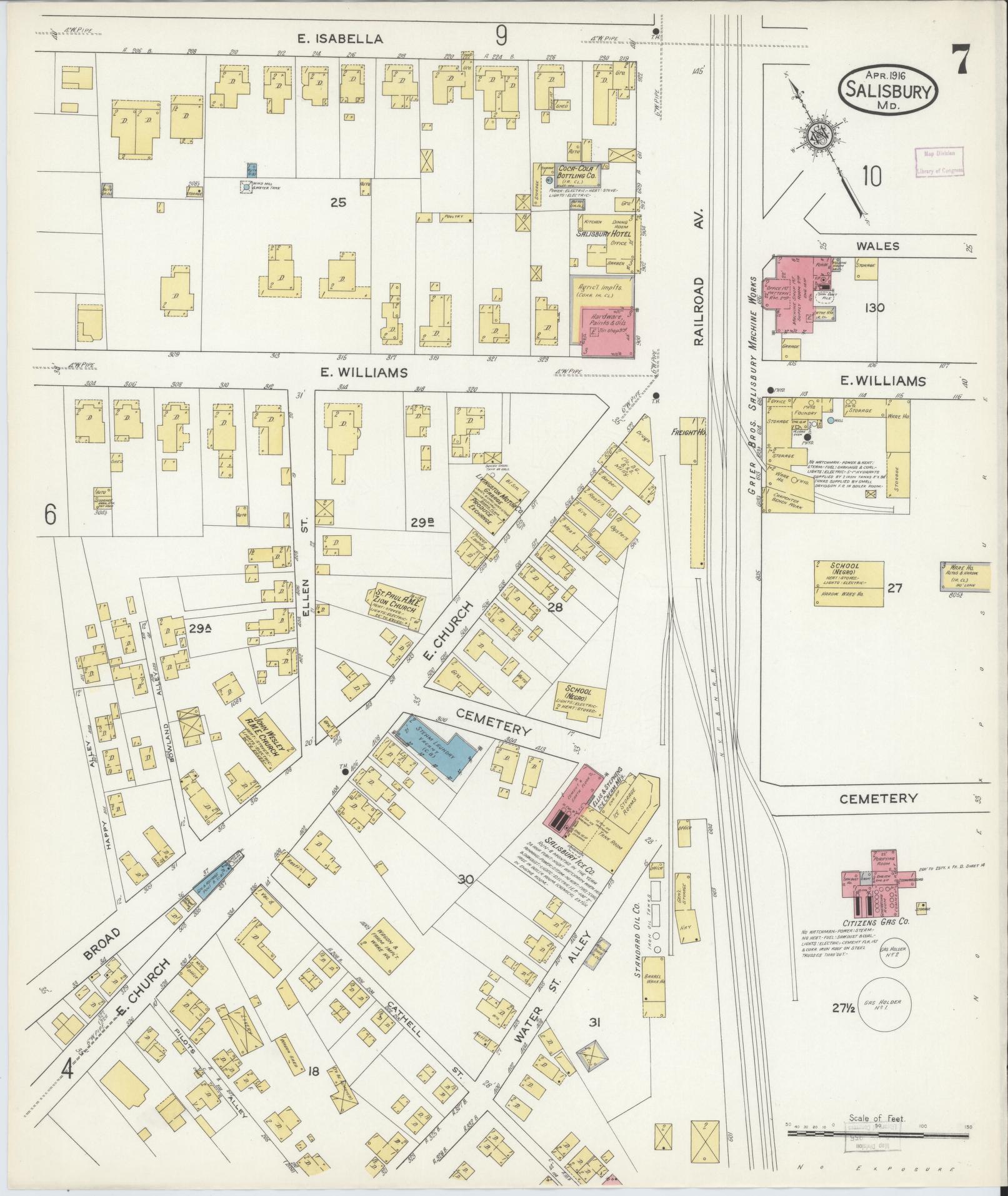 Sanborn Fire Insurance Map from Salisbury, Wicomico County, Maryland (1916), Sheet #0007 - Historic Sanborn Fire Insurance Map Print, vintage old map wall art