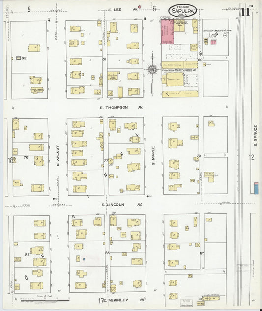 Sanborn Fire Insurance Map from Sapulpa, Creek County, Oklahoma (1920), Sheet #0011 - Historic Sanborn Fire Insurance Map Print, vintage old map wall art, antique decor, genealogy gift, Oklahoma Oklahoma map