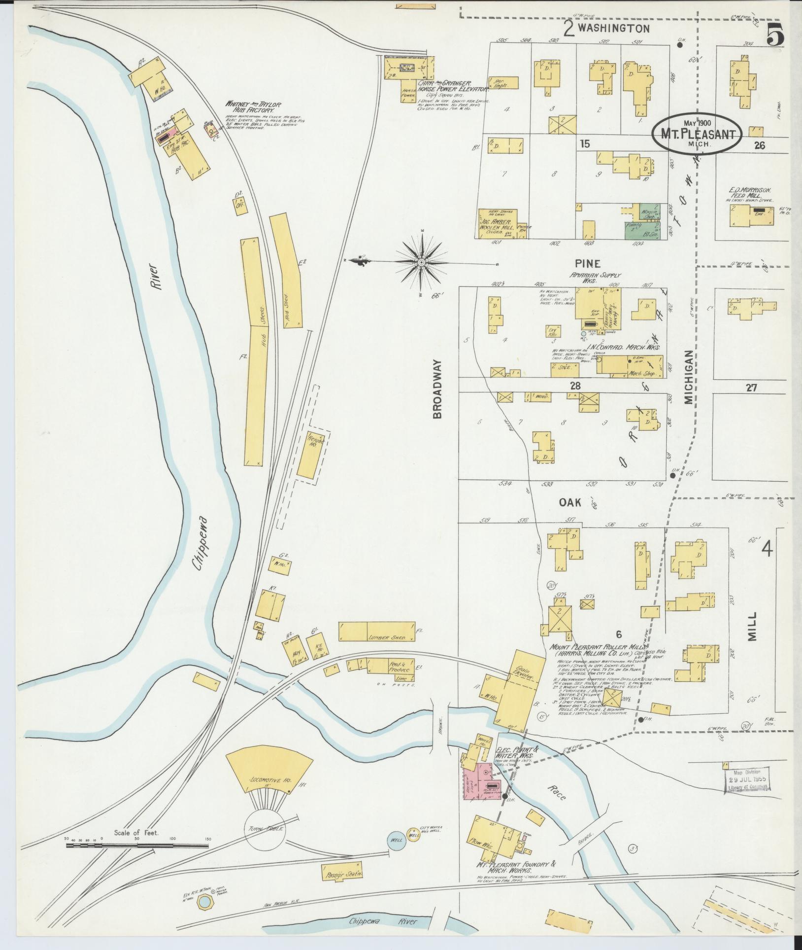 Sanborn Fire Insurance Map from Mount Pleasant, Isabella County, Michigan (1900), Sheet #0005 - Complete Map Set gallery image, historic Sanborn map, vintage wall art, Michigan Michigan