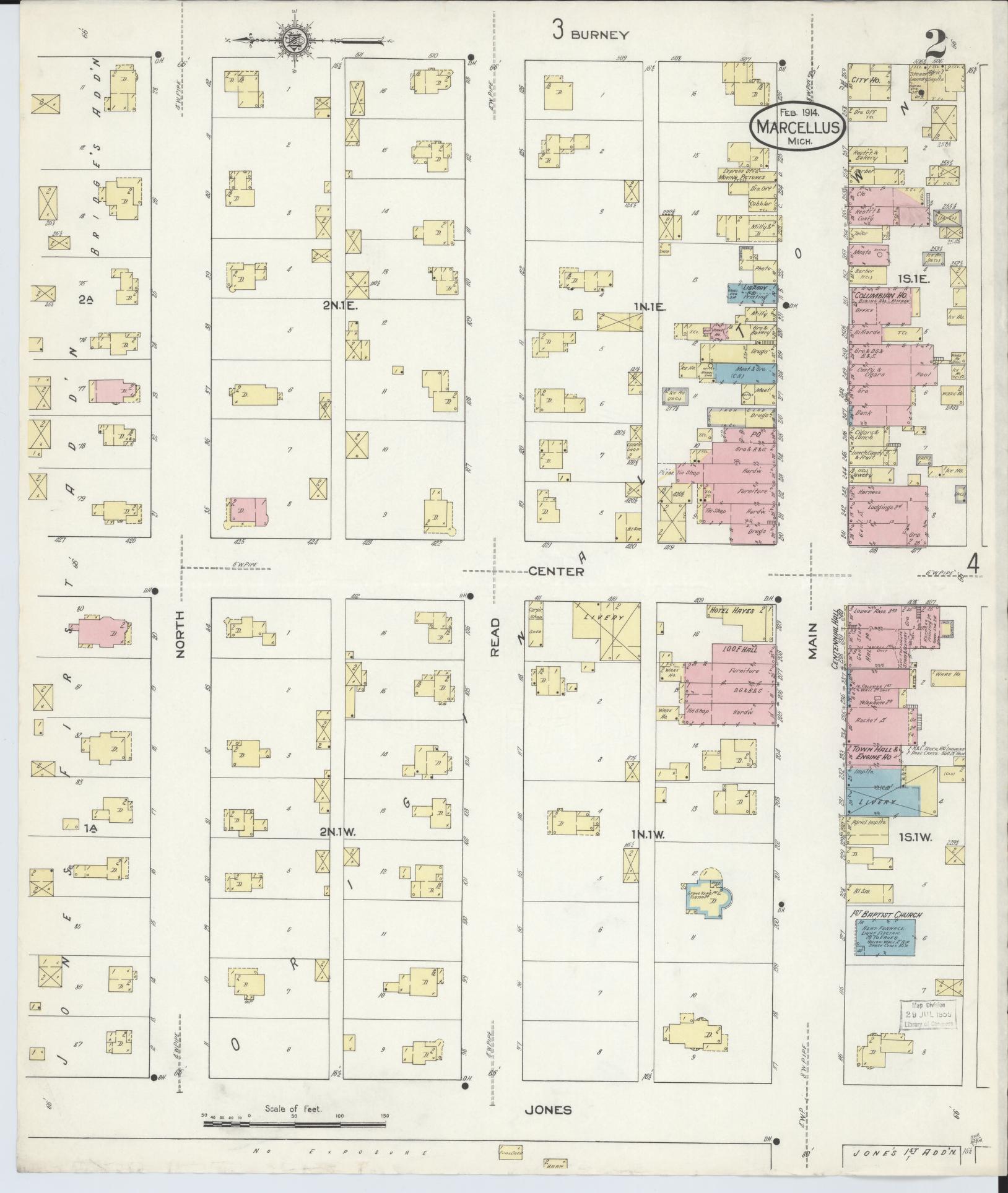 Sanborn Fire Insurance Map from Marcellus, Cass County, Michigan (1914), Sheet #0002 - Historic Sanborn Fire Insurance Map Print, vintage old map wall art, antique decor, genealogy gift, Michigan Michigan map