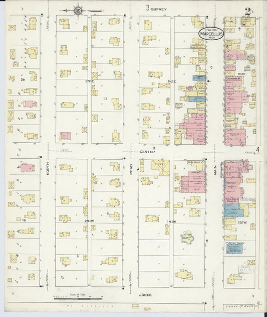 Sanborn Fire Insurance Map from Marcellus, Cass County, Michigan (1914), Sheet #0002 - Historic Sanborn Fire Insurance Map Print, vintage old map wall art, antique decor, genealogy gift, Michigan Michigan map