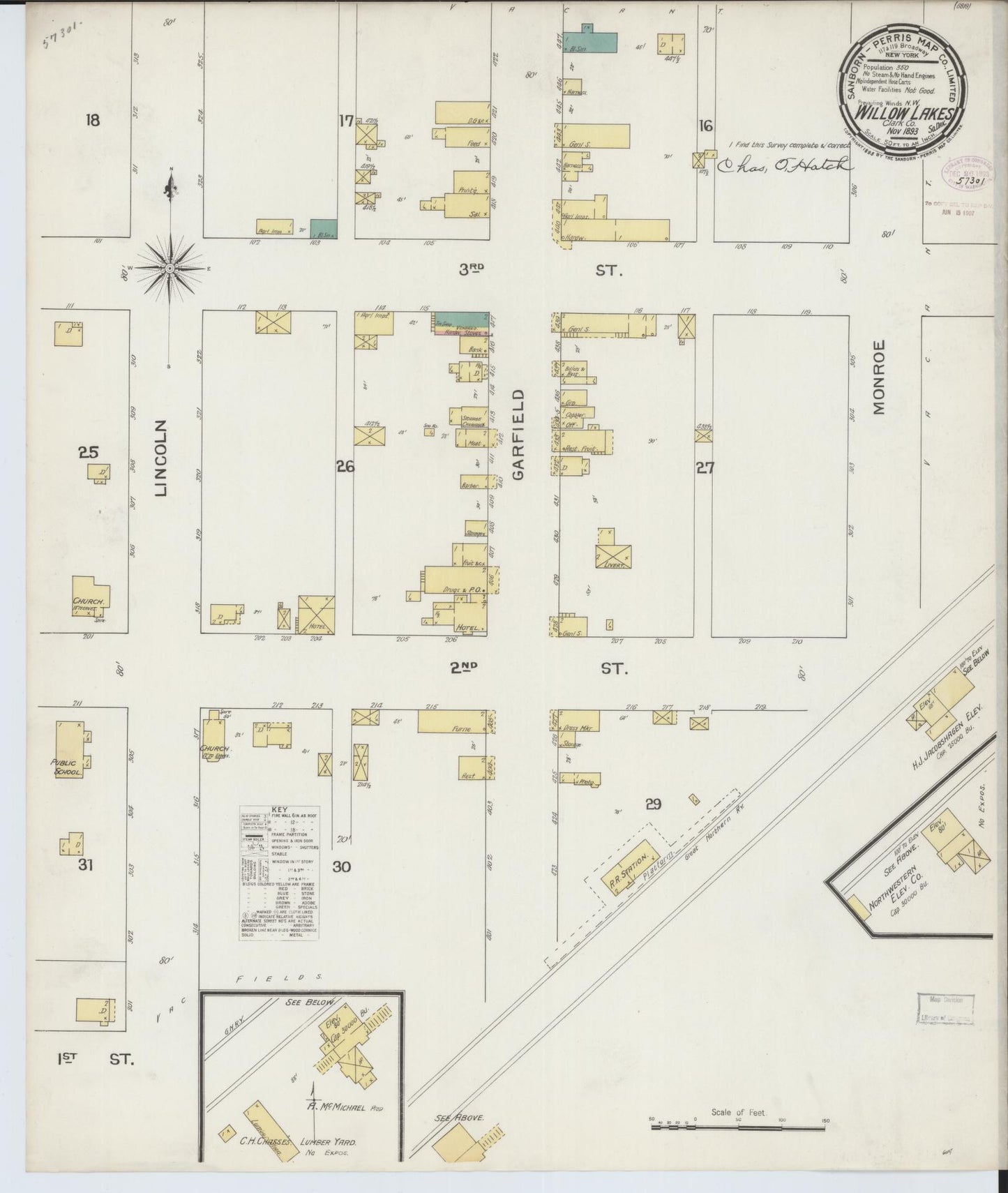 Sanborn Fire Insurance Map from Willow Lake, Clark County, South Dakota (1893), Sheet #0001 - Historic Sanborn Fire Insurance Map Print, vintage old map wall art, antique decor, genealogy gift, South Dakota South Dakota map