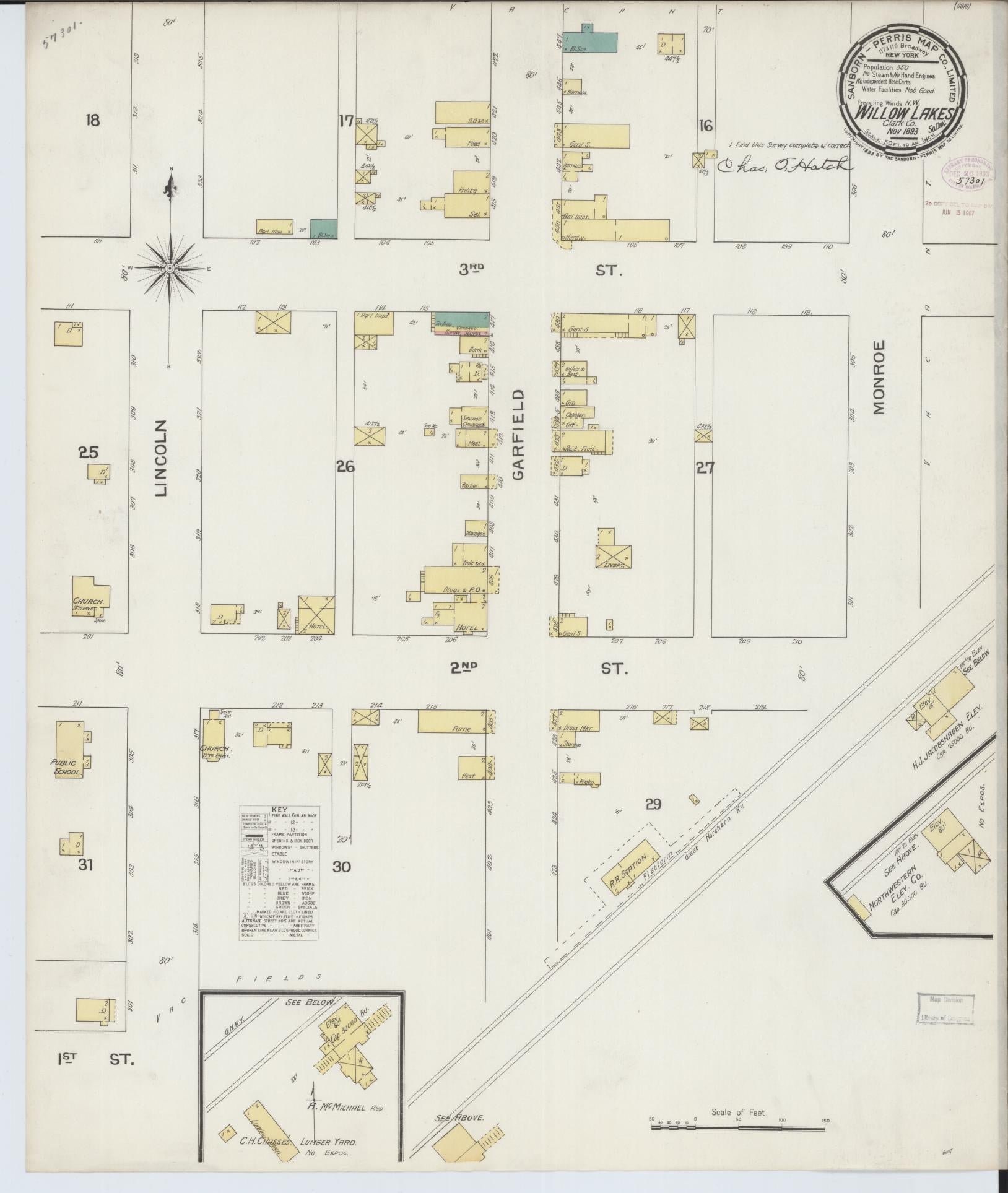 Sanborn Fire Insurance Map from Willow Lake, Clark County, South Dakota (1893), Sheet #0001 - Historic Sanborn Fire Insurance Map Print, vintage old map wall art, antique decor, genealogy gift, South Dakota South Dakota map