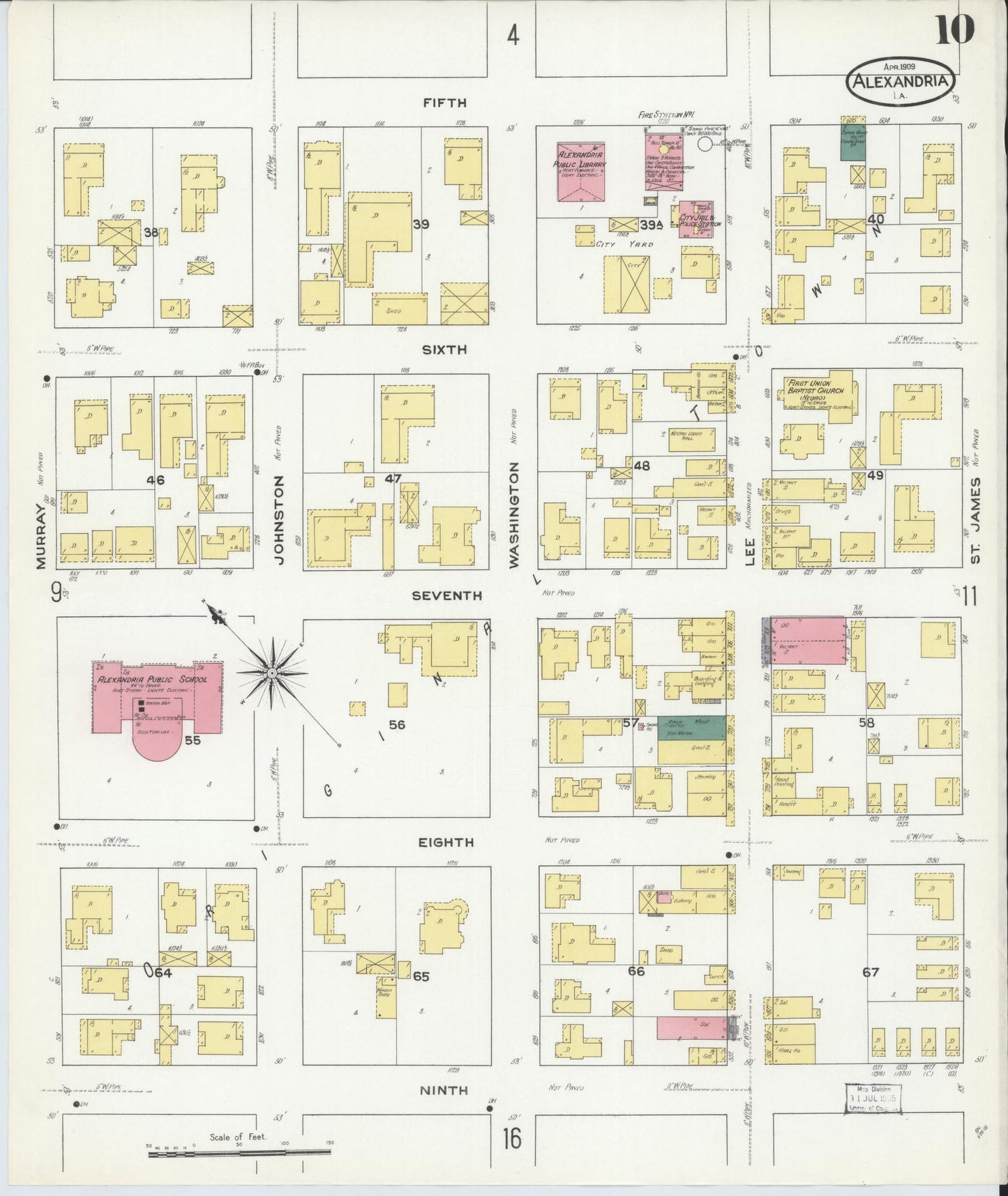 Sanborn Fire Insurance Map from Alexandria, Rapides Parish, Louisiana (1909), Sheet #0010 - Complete Map Set gallery image, historic Sanborn map, vintage wall art, Louisiana Louisiana