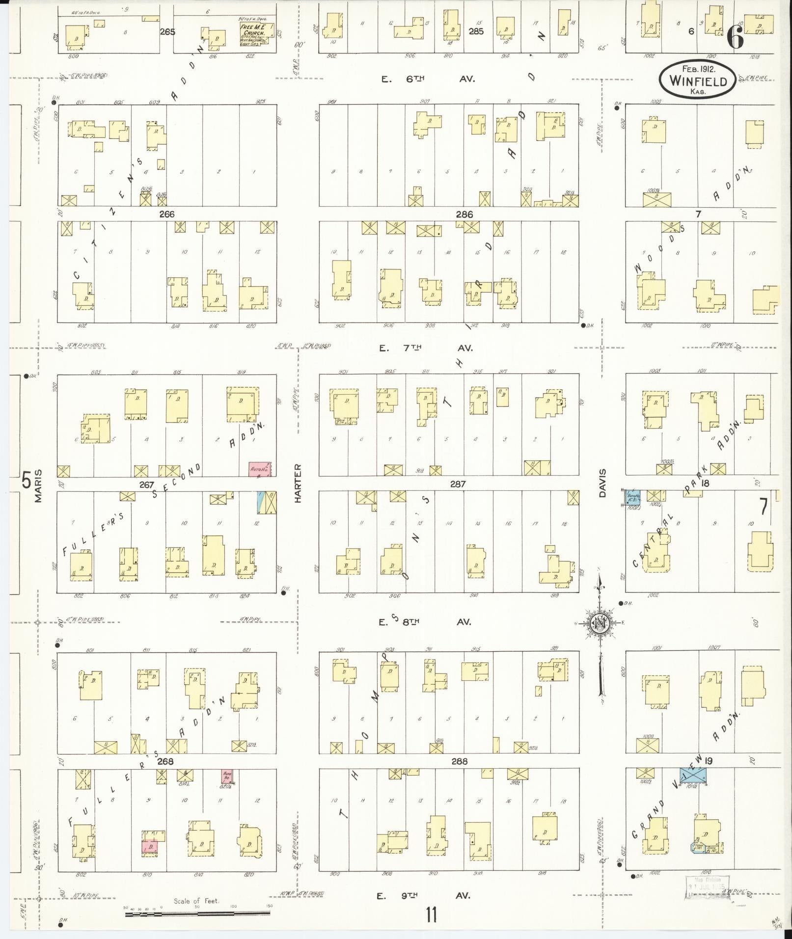 Sanborn Fire Insurance Map from Winfield, Cowley County, Kansas (1912), Sheet #0006 - Complete Map Set gallery image, historic Sanborn map, vintage wall art, Kansas Kansas