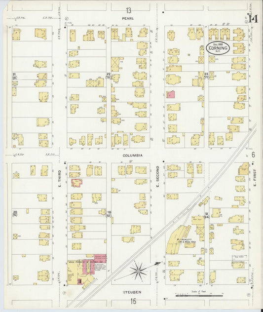 Sanborn Fire Insurance Map from Corning, Steuben County, New York (1908), Sheet #0014 - Historic Sanborn Fire Insurance Map Print, vintage old map wall art, antique decor, genealogy gift, New York New York map