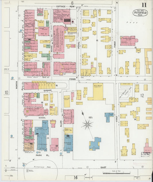 Sanborn Fire Insurance Map from Pittsfield, Berkshire County, Massachusetts (1900), Sheet #0011 - Historic Sanborn Fire Insurance Map Print, vintage old map wall art, antique decor, genealogy gift, Massachusetts Massachusetts map