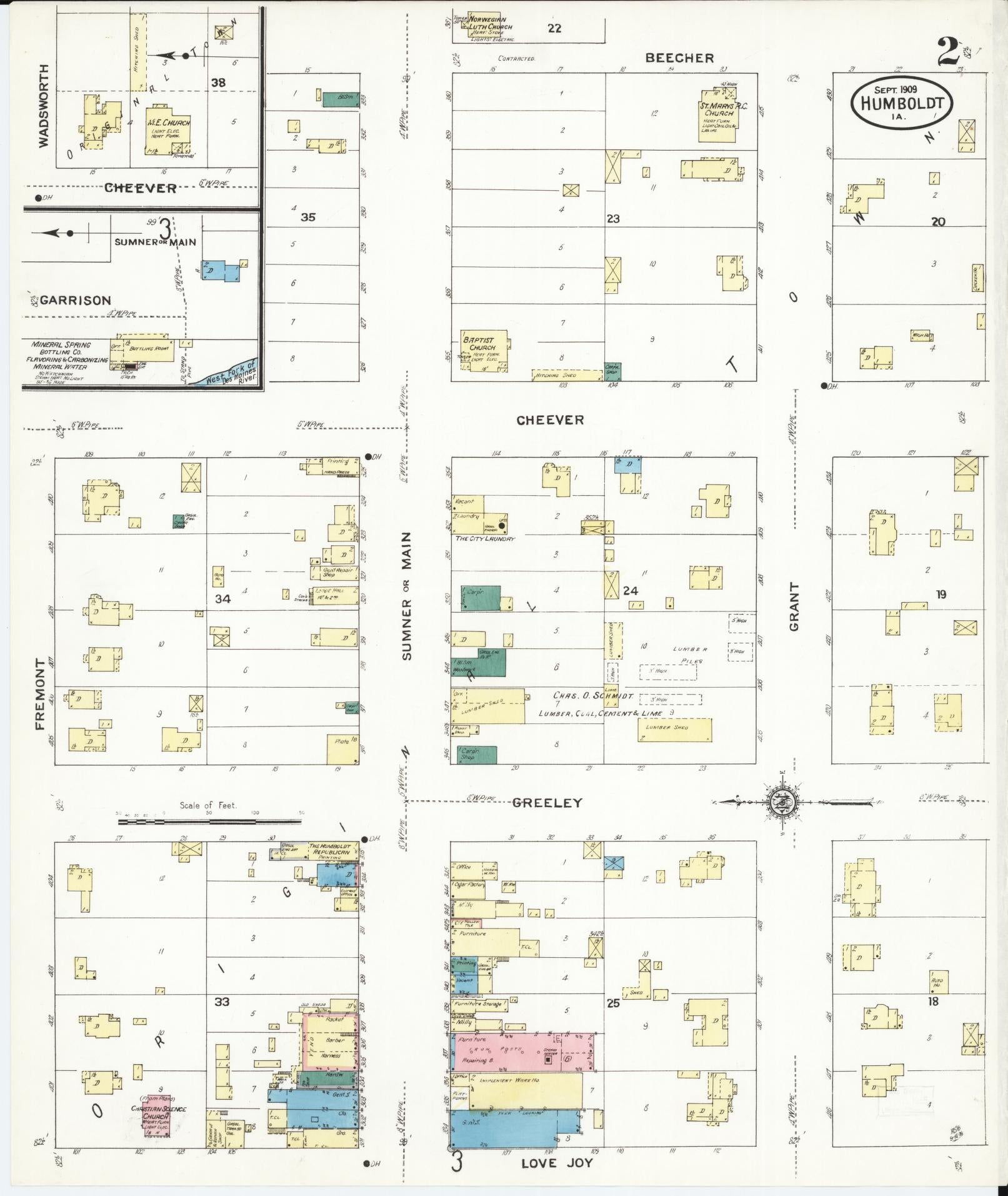 Sanborn Fire Insurance Map from Humboldt, Humboldt County, Iowa (1909), Sheet #0002 - Historic Sanborn Fire Insurance Map Print, vintage old map wall art