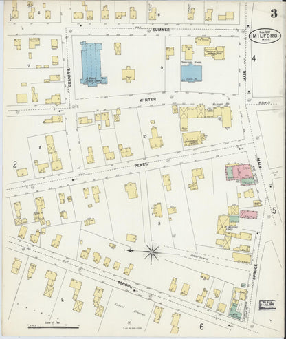 Sanborn Fire Insurance Map from Milford, Worcester County, Massachusetts (1897), Sheet #0003 - Historic Sanborn Fire Insurance Map Print, vintage old map wall art, antique decor, genealogy gift, Massachusetts Massachusetts map