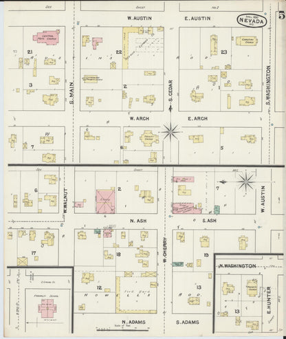 Sanborn Fire Insurance Map from Nevada, Vernon County, Missouri (1890), Sheet #0005 - Complete Map Set gallery image, historic Sanborn map, vintage wall art, Nevada Nevada