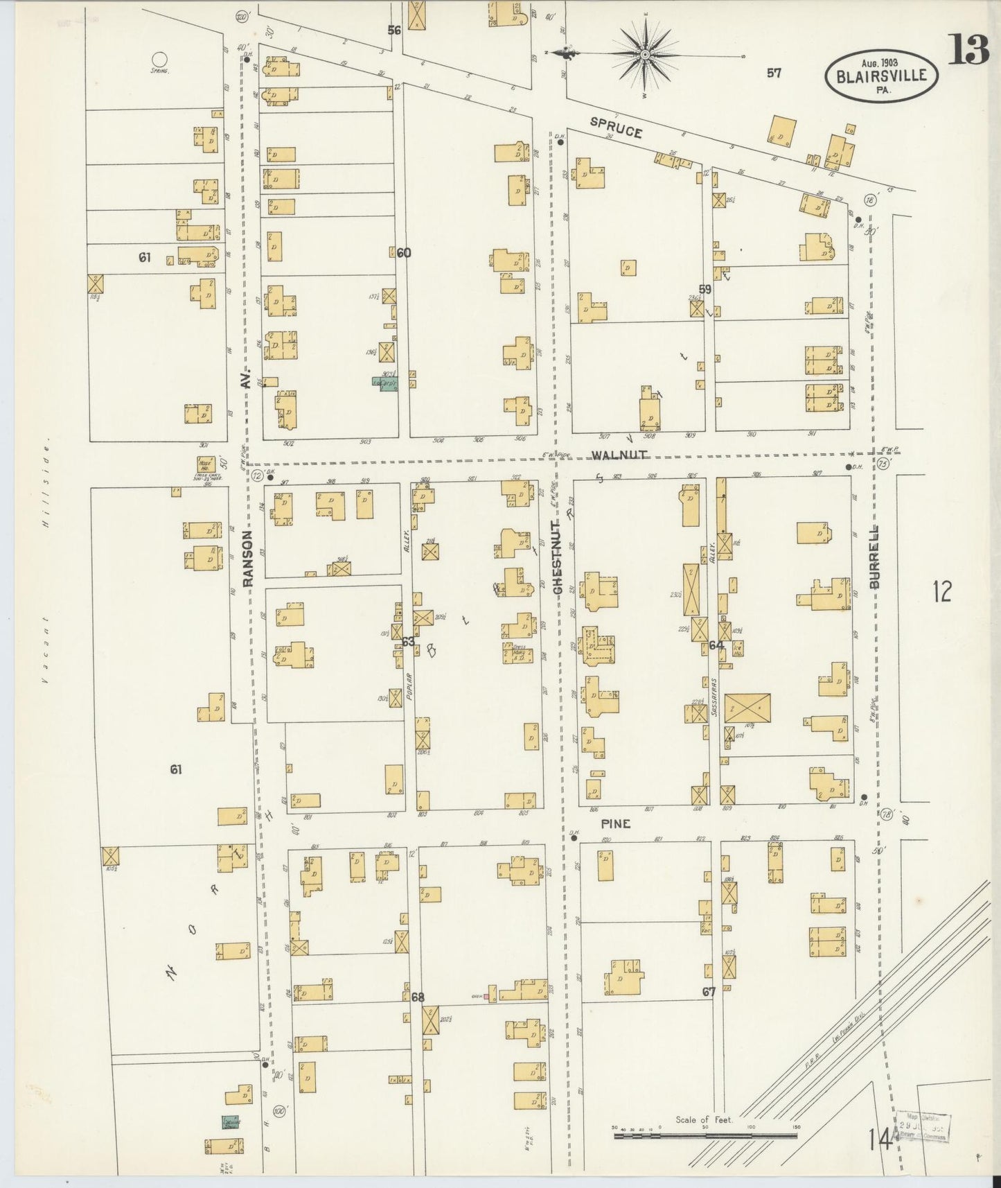 Sanborn Fire Insurance Map from Blairsville, Indiana County, Pennsylvania (1903), Sheet #0013 - Historic Sanborn Fire Insurance Map Print, vintage old map wall art, antique decor, genealogy gift, Blairsville Indiana map