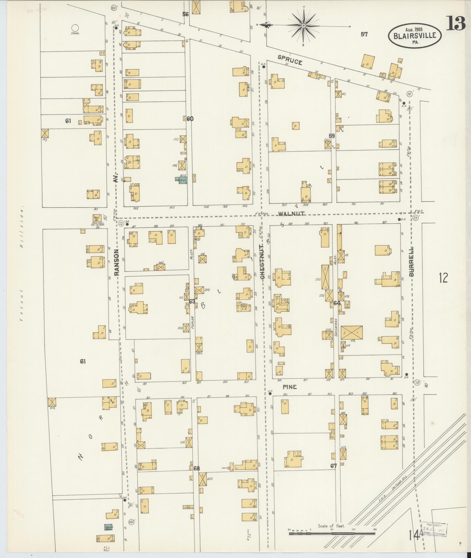 Sanborn Fire Insurance Map from Blairsville, Indiana County, Pennsylvania (1903), Sheet #0013 - Historic Sanborn Fire Insurance Map Print, vintage old map wall art, antique decor, genealogy gift, Blairsville Indiana map