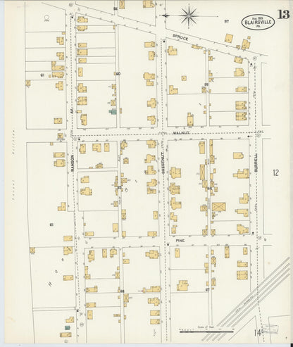 Sanborn Fire Insurance Map from Blairsville, Indiana County, Pennsylvania (1903), Sheet #0013 - Historic Sanborn Fire Insurance Map Print, vintage old map wall art, antique decor, genealogy gift, Blairsville Indiana map