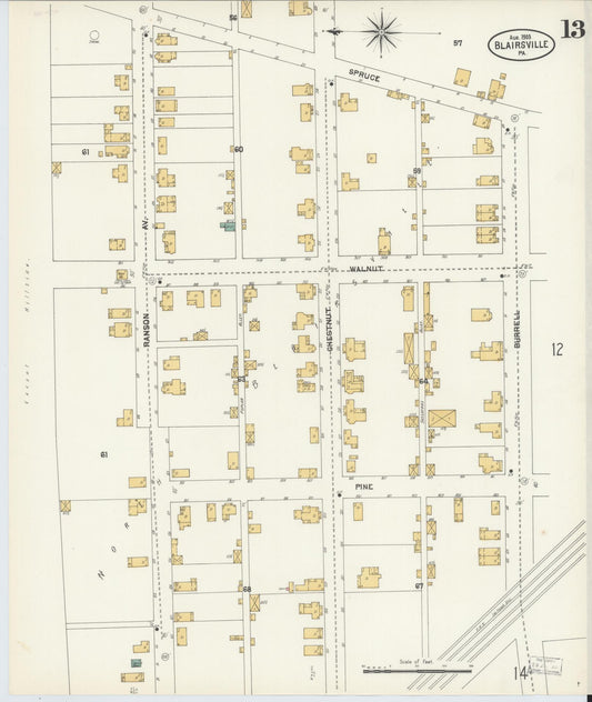 Sanborn Fire Insurance Map from Blairsville, Indiana County, Pennsylvania (1903), Sheet #0013 - Historic Sanborn Fire Insurance Map Print, vintage old map wall art, antique decor, genealogy gift, Blairsville Indiana map