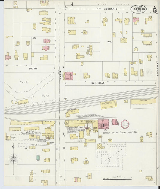 Sanborn Fire Insurance Map from Oberlin, Lorain County, Ohio (1897), Sheet #0005 - Historic Sanborn Fire Insurance Map Print, vintage old map wall art, antique decor, genealogy gift, Ohio Ohio map