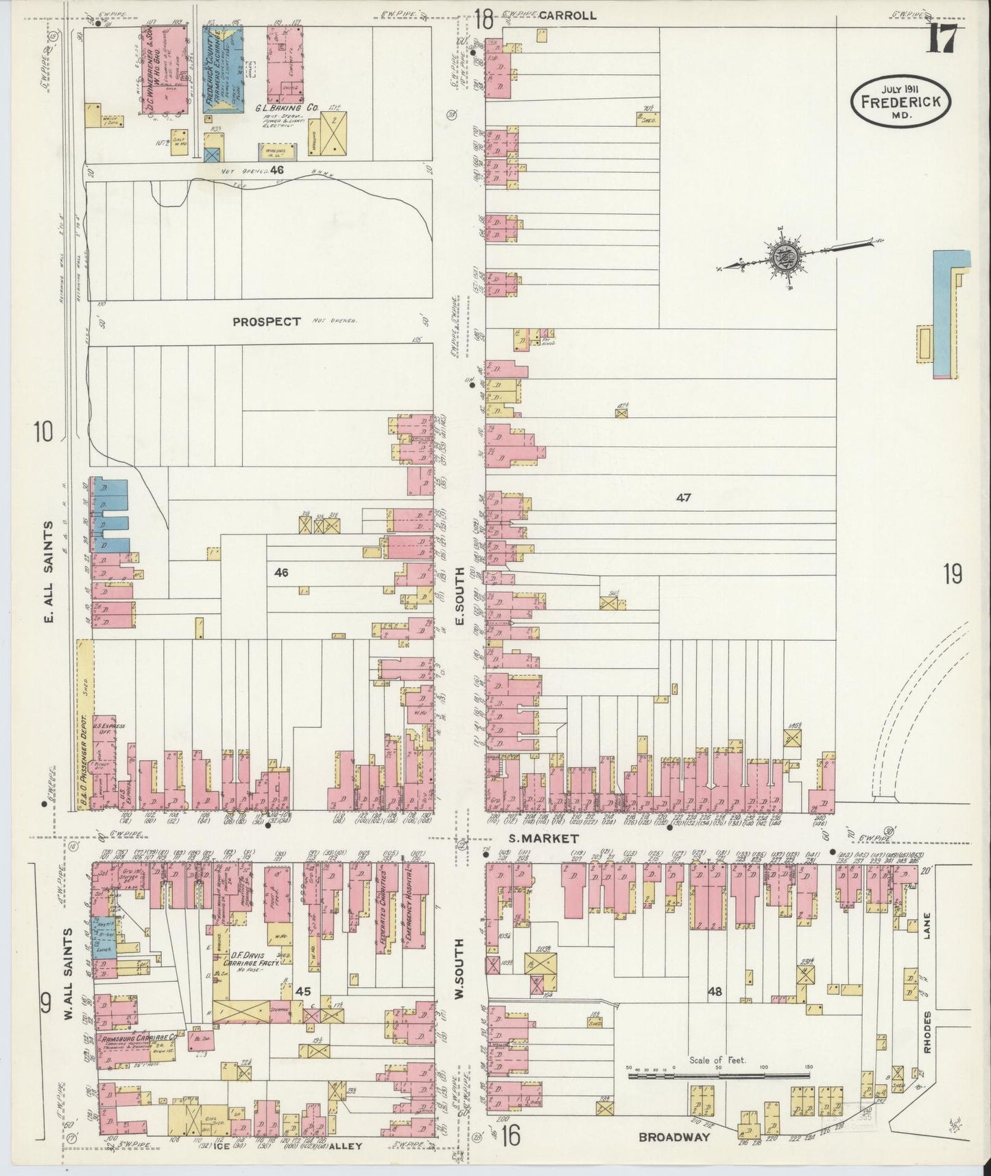 Sanborn Fire Insurance Map from Frederick, Frederick County, Maryland (1911), Sheet #0017 - Historic Sanborn Fire Insurance Map Print, vintage old map wall art, antique decor, genealogy gift, Maryland Maryland map