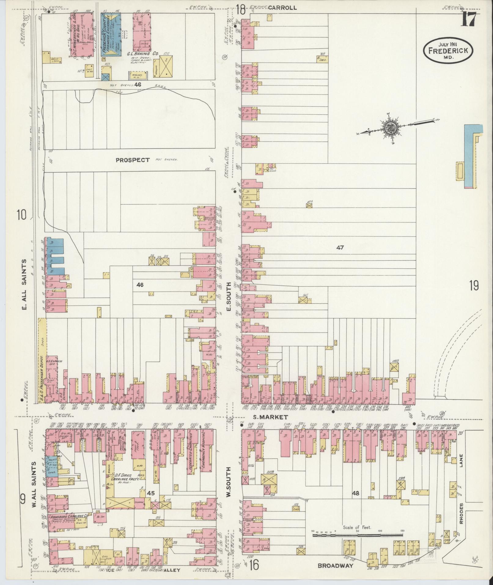 Sanborn Fire Insurance Map from Frederick, Frederick County, Maryland (1911), Sheet #0017 - Historic Sanborn Fire Insurance Map Print, vintage old map wall art, antique decor, genealogy gift, Maryland Maryland map