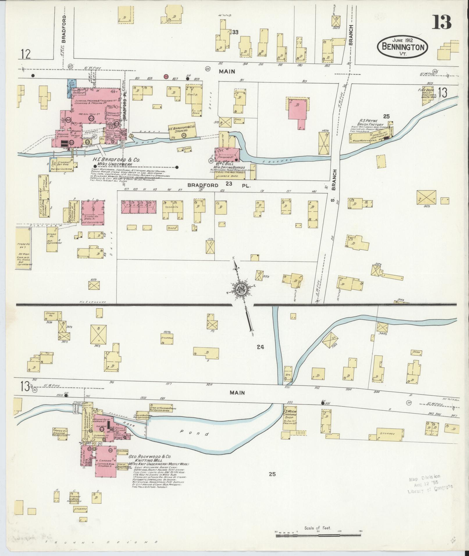 Sanborn Fire Insurance Map from Bennington, Bennington County, Vermont (1912), Sheet #0013 - Complete Map Set gallery image, historic Sanborn map, vintage wall art, Vermont Vermont