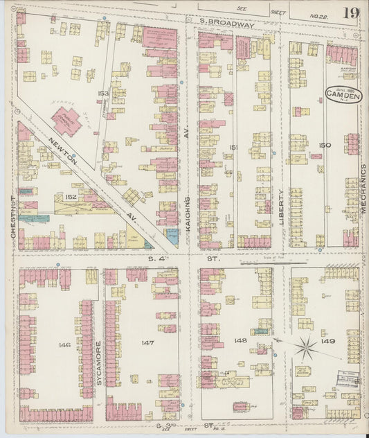 Sanborn Fire Insurance Map from Camden, Camden County, New Jersey (1885), Sheet #0019 - Historic Sanborn Fire Insurance Map Print, vintage old map wall art, antique decor, genealogy gift, New Jersey New Jersey map