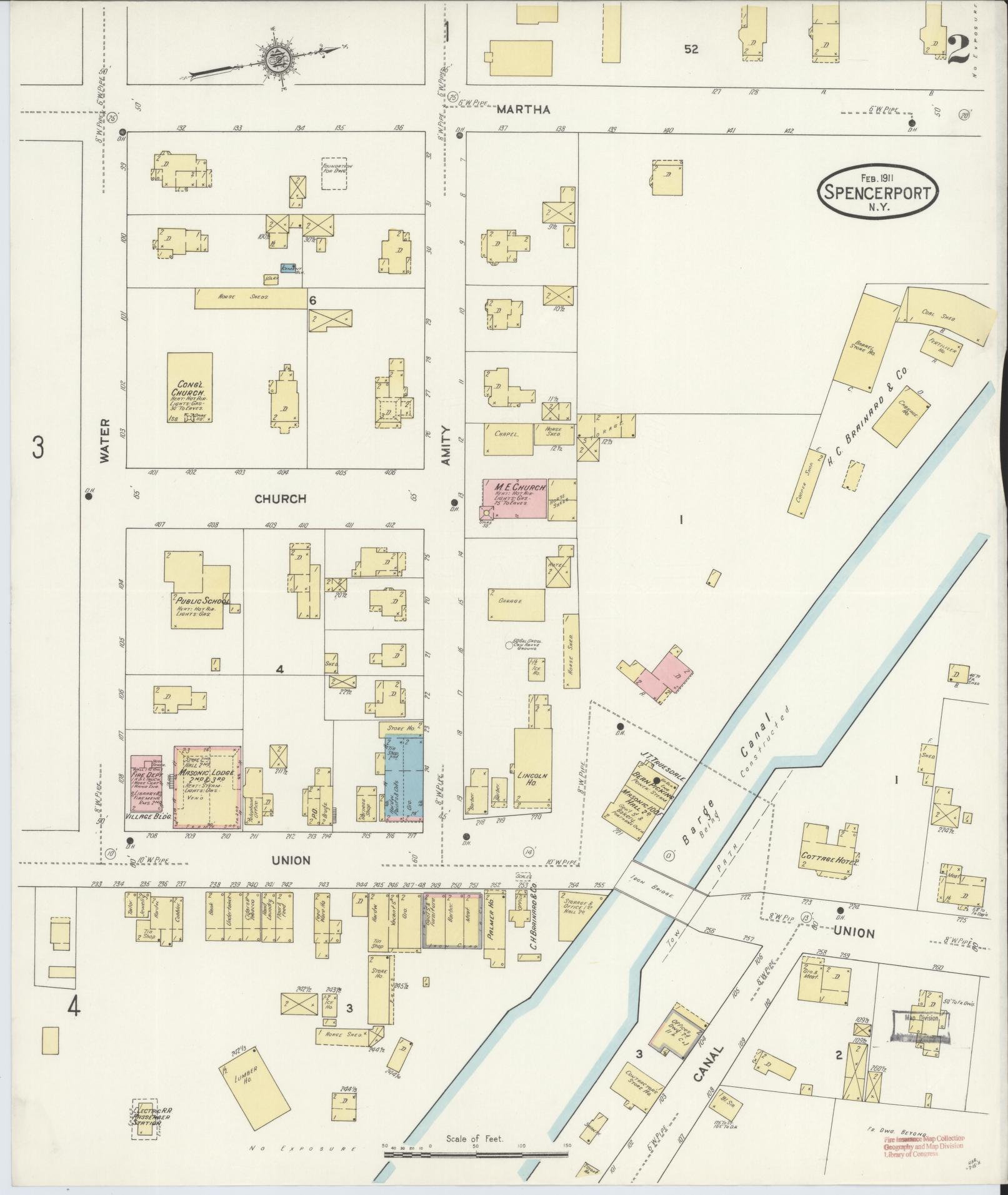 Sanborn Fire Insurance Map from Spencerport, Monroe County, New York (1911), Sheet #0002 - Complete Map Set gallery image, historic Sanborn map, vintage wall art, New York New York