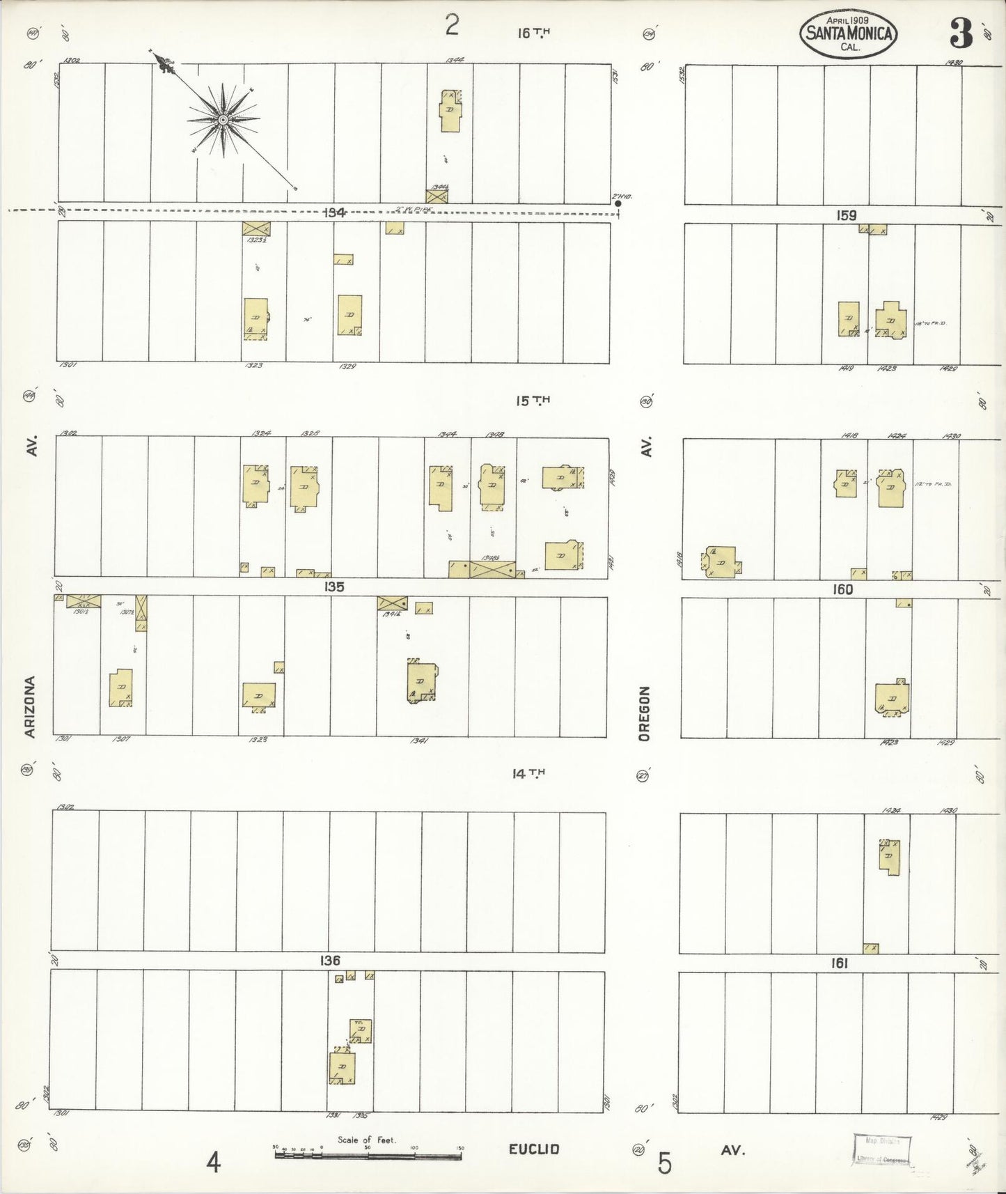 Sanborn Fire Insurance Map from Santa Monica, Los Angeles County, California (1909), Sheet #0003 - Complete Map Set gallery image, historic Sanborn map, vintage wall art, California California