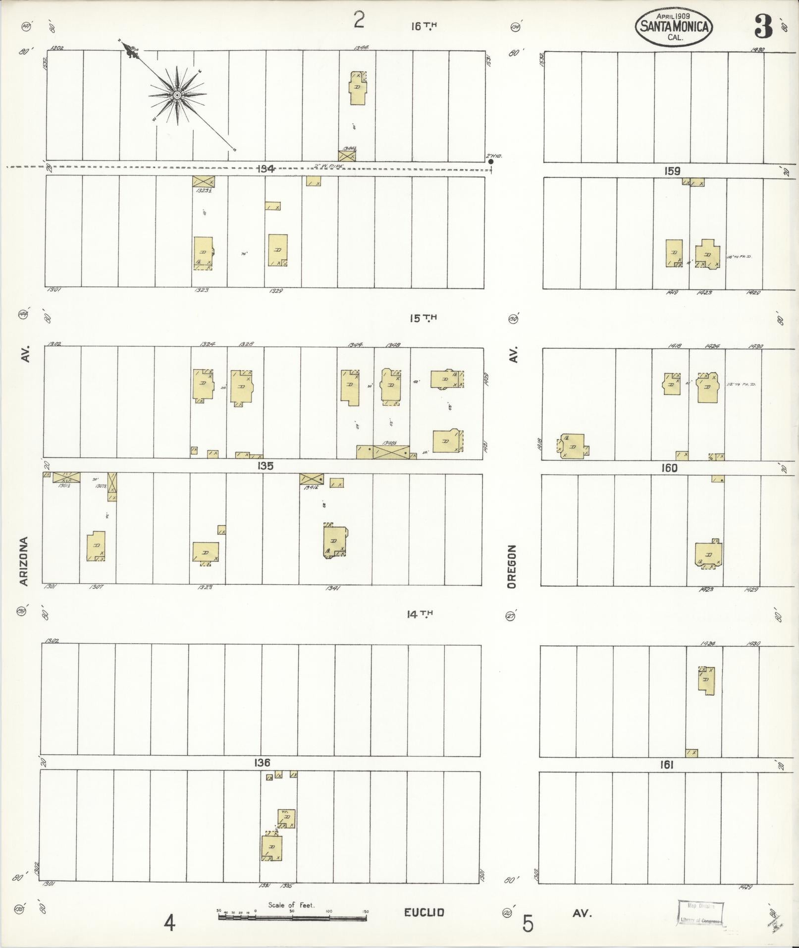 Sanborn Fire Insurance Map from Santa Monica, Los Angeles County, California (1909), Sheet #0003 - Complete Map Set gallery image, historic Sanborn map, vintage wall art, California California
