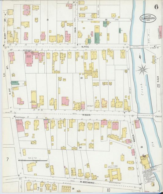 Sanborn Fire Insurance Map from Clarksburg, Harrison County, West Virginia (1902), Sheet #0006 - Historic Sanborn Fire Insurance Map Print, vintage old map wall art, antique decor, genealogy gift, West Virginia West Virginia map