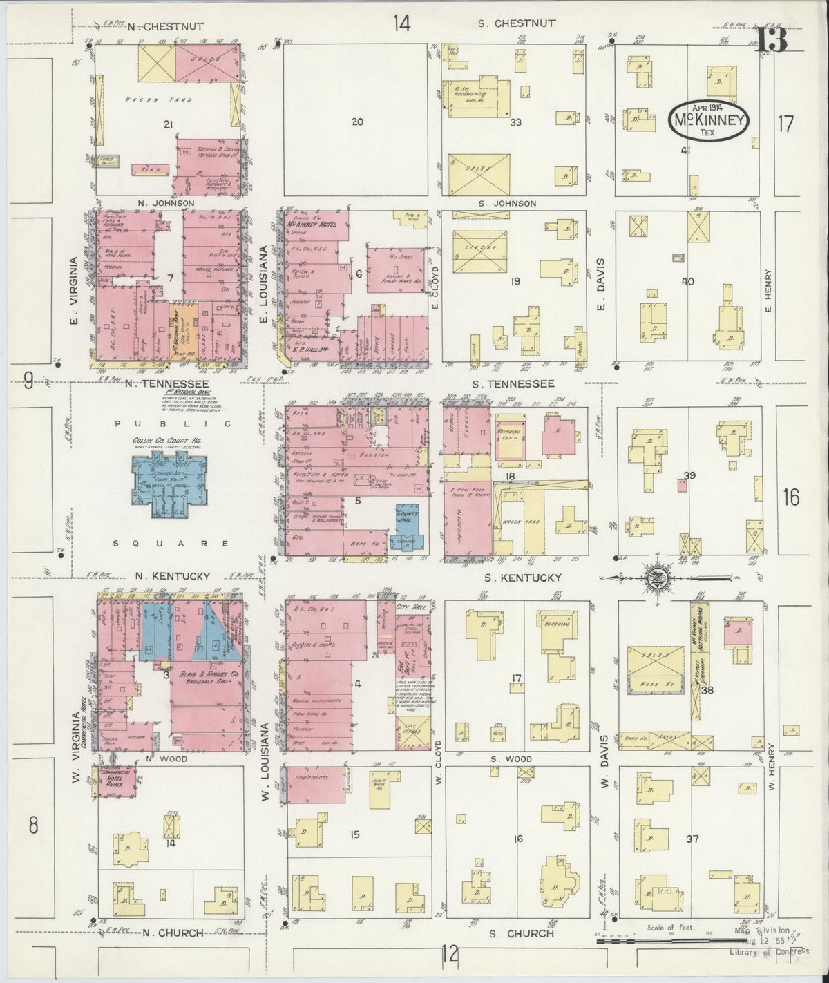 Sanborn Fire Insurance Map from McKinney, Collin County, Texas (1914), Sheet #0013 - Complete Map Set gallery image, historic Sanborn map, vintage wall art, Texas Texas
