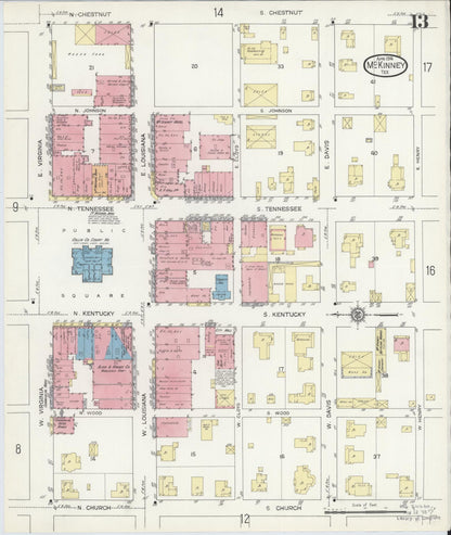 Sanborn Fire Insurance Map from McKinney, Collin County, Texas (1914), Sheet #0013 - Complete Map Set gallery image, historic Sanborn map, vintage wall art, Texas Texas