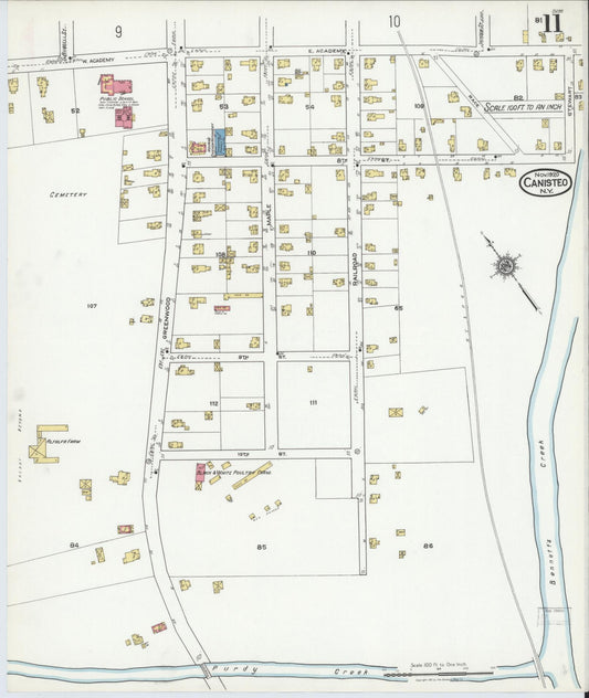 Sanborn Fire Insurance Map from Canisteo, Steuben County, New York (1920), Sheet #0011 - Historic Sanborn Fire Insurance Map Print, vintage old map wall art, antique decor, genealogy gift, New York New York map