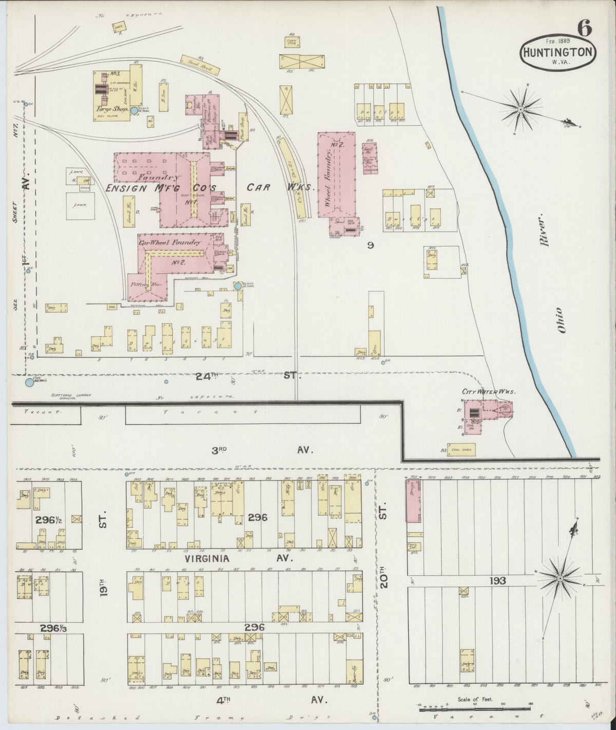 Sanborn Fire Insurance Map from Huntington, Cabell County, West Virginia (1889), Sheet #0006 - Complete Map Set gallery image, historic Sanborn map, vintage wall art, West Virginia West Virginia