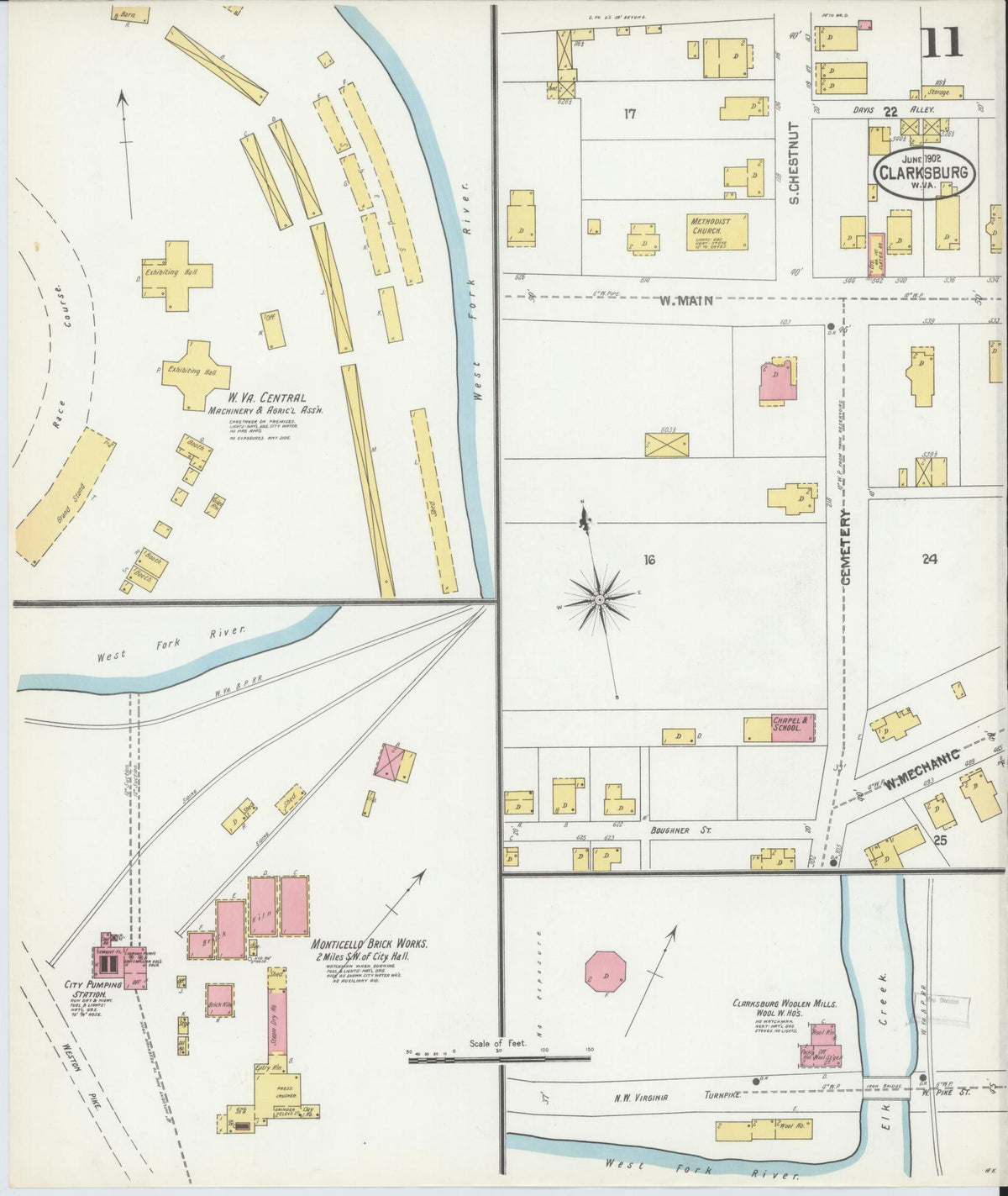 Sanborn Fire Insurance Map from Clarksburg, Harrison County, West Virginia (1902), Sheet #0011 - Complete Map Set gallery image, historic Sanborn map, vintage wall art, West Virginia West Virginia