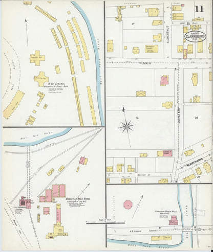 Sanborn Fire Insurance Map from Clarksburg, Harrison County, West Virginia (1902), Sheet #0011 - Complete Map Set gallery image, historic Sanborn map, vintage wall art, West Virginia West Virginia