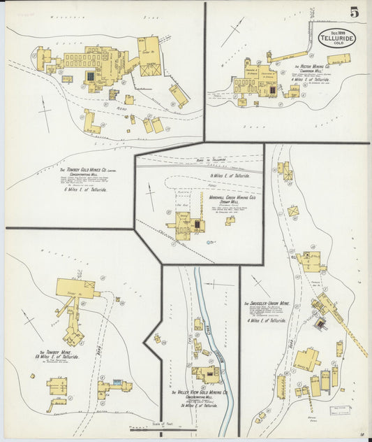 Sanborn Fire Insurance Map from Telluride, San Miguel County, Colorado (1899), Sheet #0005 - Historic Sanborn Fire Insurance Map Print, vintage old map wall art, antique decor, genealogy gift, Colorado Colorado map