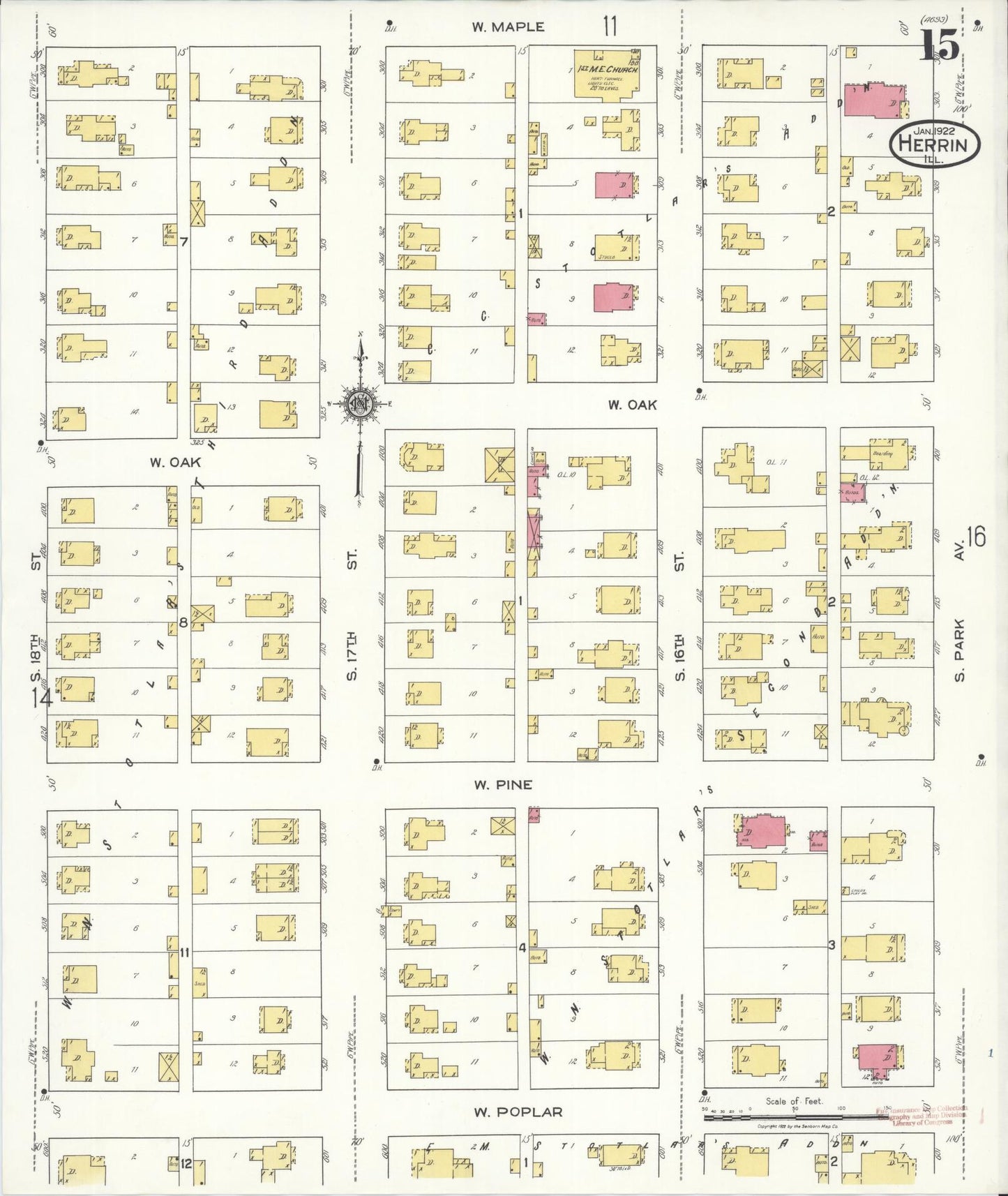 Sanborn Fire Insurance Map from Herrin, Williamson County, Illinois (1922), Sheet #0015 - Complete Map Set gallery image, historic Sanborn map, vintage wall art, Illinois Illinois
