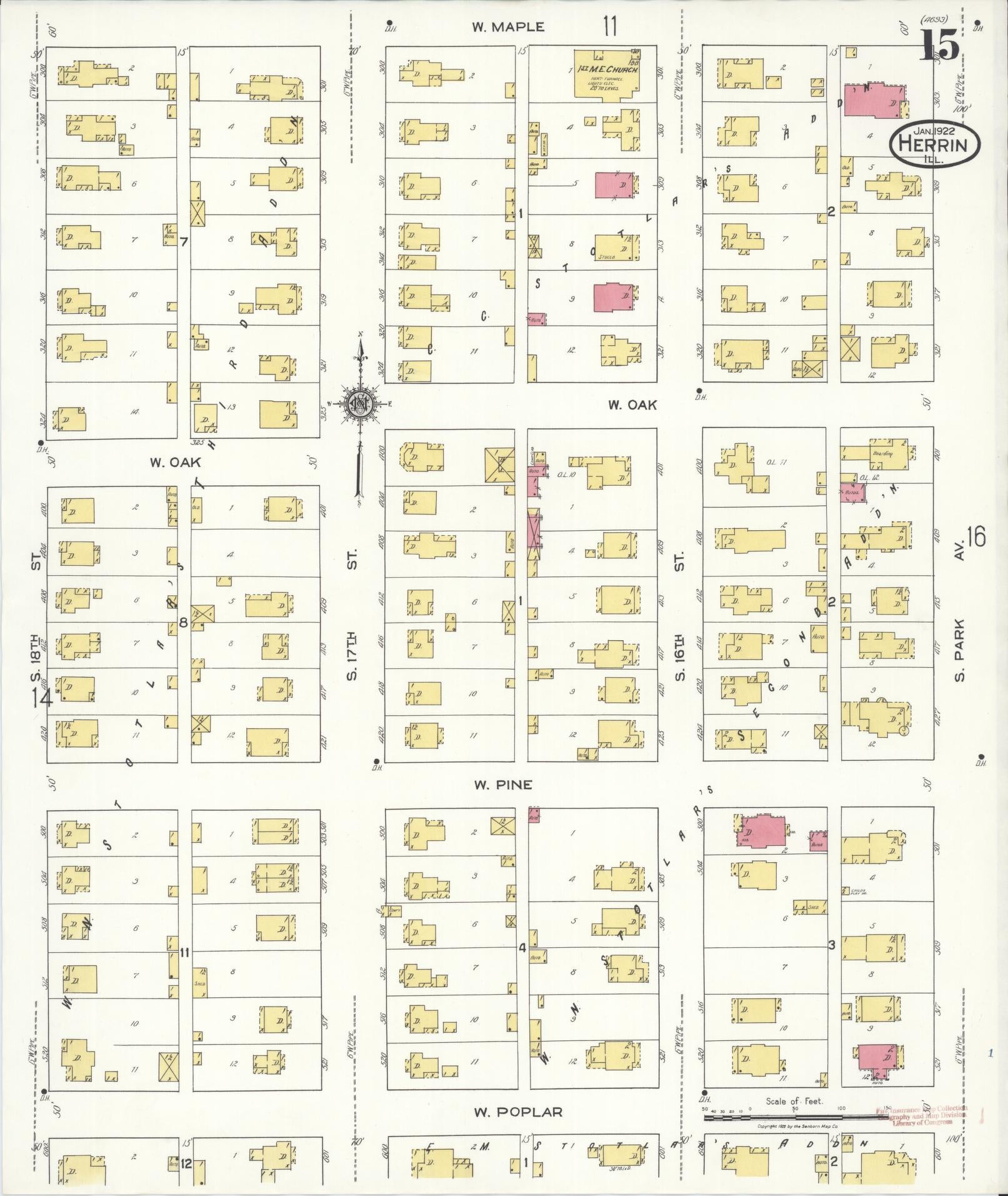 Sanborn Fire Insurance Map from Herrin, Williamson County, Illinois (1922), Sheet #0015 - Complete Map Set gallery image, historic Sanborn map, vintage wall art, Illinois Illinois