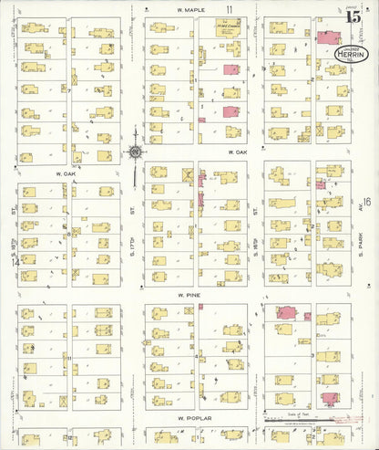 Sanborn Fire Insurance Map from Herrin, Williamson County, Illinois (1922), Sheet #0015 - Complete Map Set gallery image, historic Sanborn map, vintage wall art, Illinois Illinois