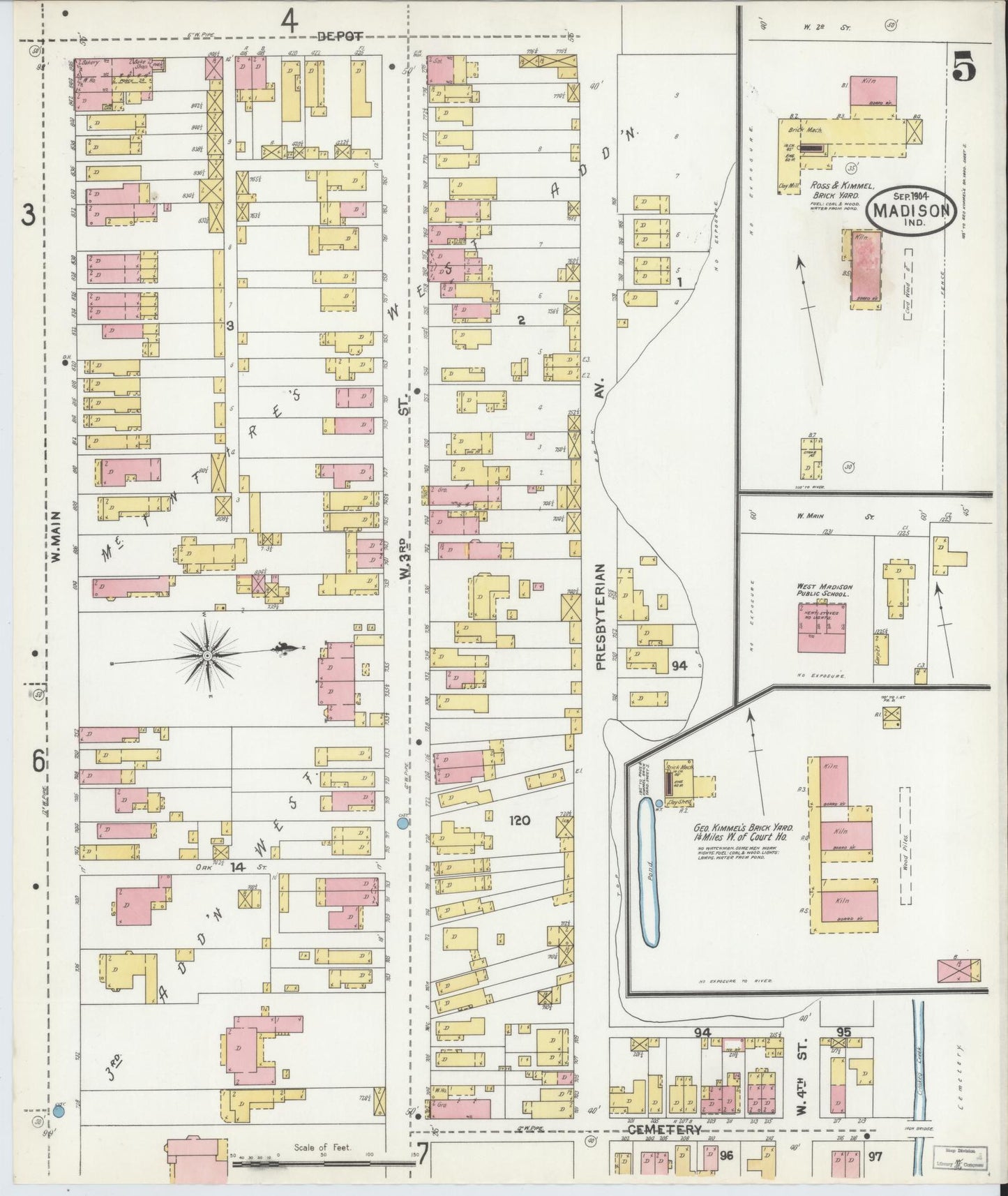 Sanborn Fire Insurance Map from Madison, Jefferson County, Indiana (1904), Sheet #0005 - Complete Map Set gallery image, historic Sanborn map, vintage wall art, Indiana Indiana