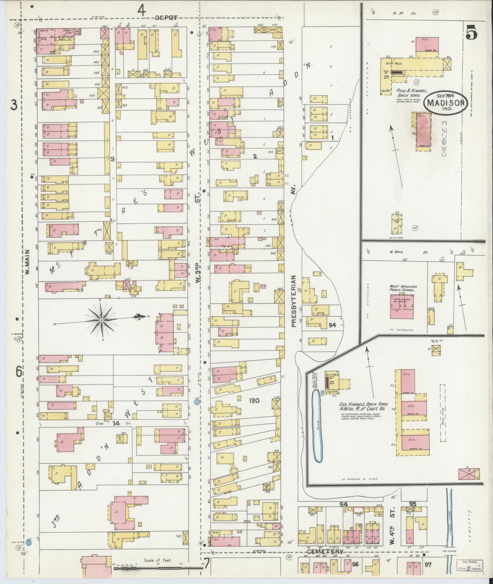 Sanborn Fire Insurance Map from Madison, Jefferson County, Indiana (1904), Sheet #0005 - Complete Map Set gallery image, historic Sanborn map, vintage wall art, Indiana Indiana