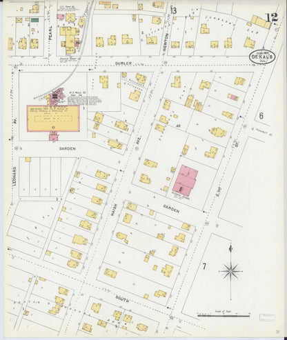 Sanborn Fire Insurance Map from De Kalb, De Kalb County, Illinois (1905), Sheet #0012 - Historic Sanborn Fire Insurance Map Print, vintage old map wall art, antique decor, genealogy gift, Illinois Illinois map