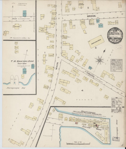 Sanborn Fire Insurance Map from Millbridge, Washington County, Maine (1884), Sheet #0001 - Historic Sanborn Fire Insurance Map Print, vintage old map wall art, antique decor, genealogy gift, Maine Maine map