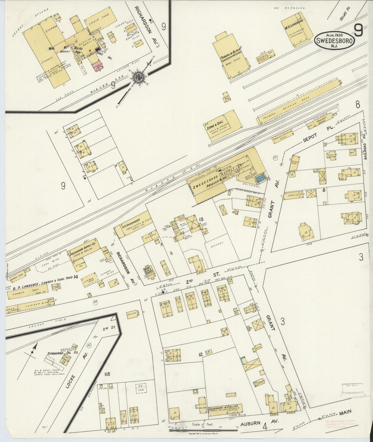 Sanborn Fire Insurance Map from Swedesboro, Gloucester County, New Jersey (1920), Sheet #0009 - Complete Map Set gallery image, historic Sanborn map, vintage wall art, New Jersey New Jersey