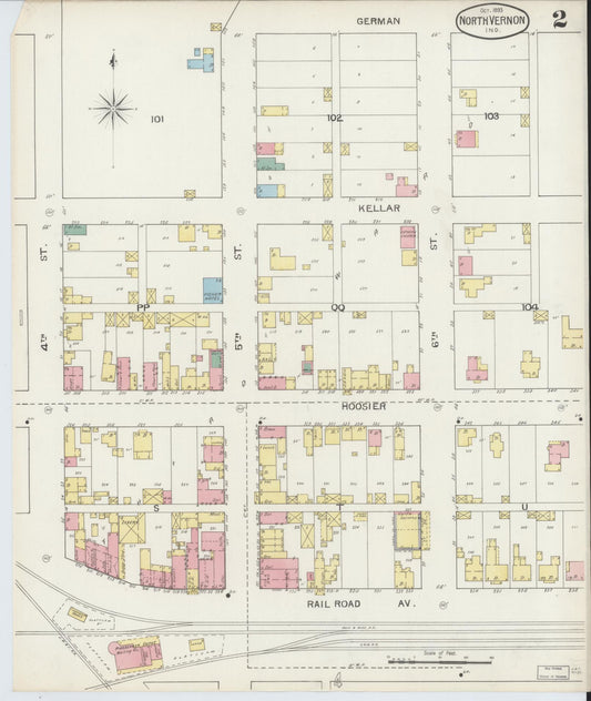 Sanborn Fire Insurance Map from North Vernon, Jennings County, Indiana (1893), Sheet #0002 - Historic Sanborn Fire Insurance Map Print, vintage old map wall art, antique decor, genealogy gift, Indiana Indiana map